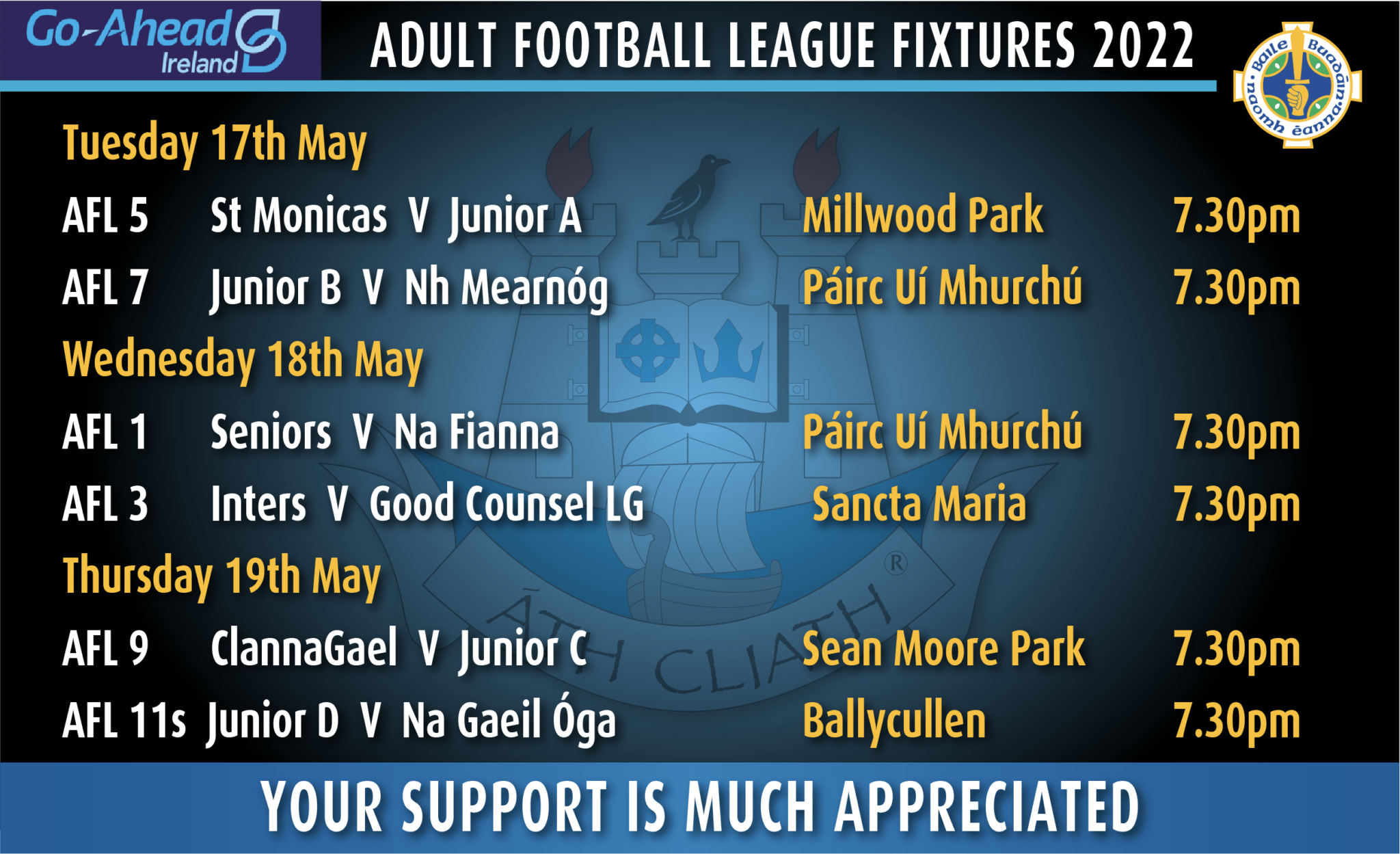 Midweek football fixtures Ballyboden
