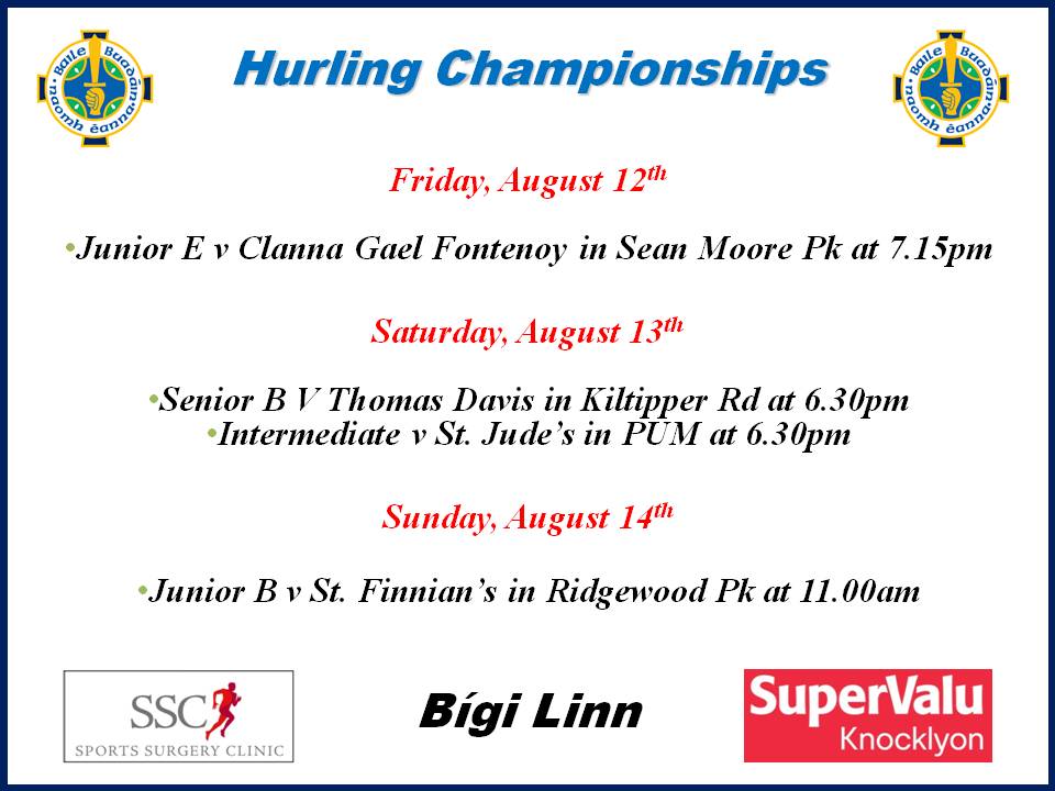 Weekend Hurling Fixtures