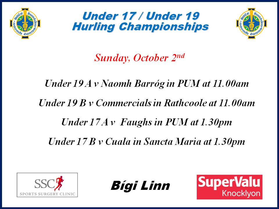 Weekend Hurling Fixtures