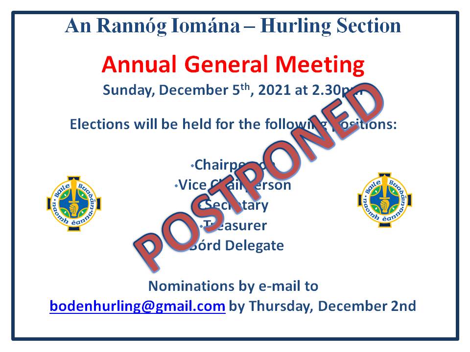 Hurling Section AGM is OFF