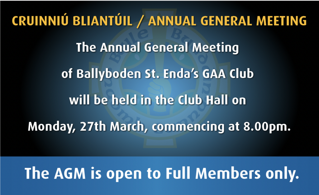 Ballyboden St.Enda's A.G.M 27th March @ 8pm
