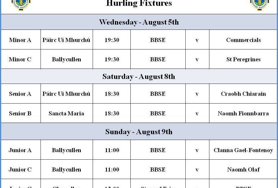 Hurling Championship Fixtures Ballyboden