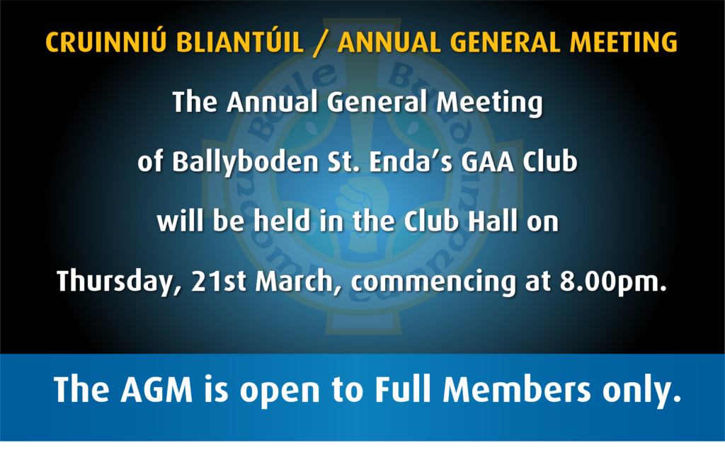 Ballyboden St.Enda's A.G.M 21st March @8pm