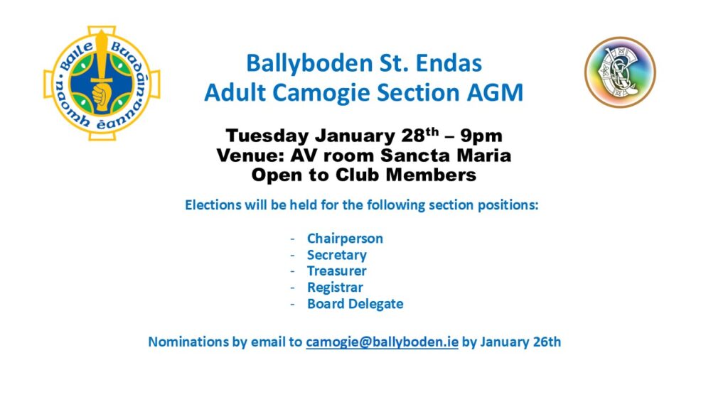 Adult Camogie AGM - Jan 28th 9PM
