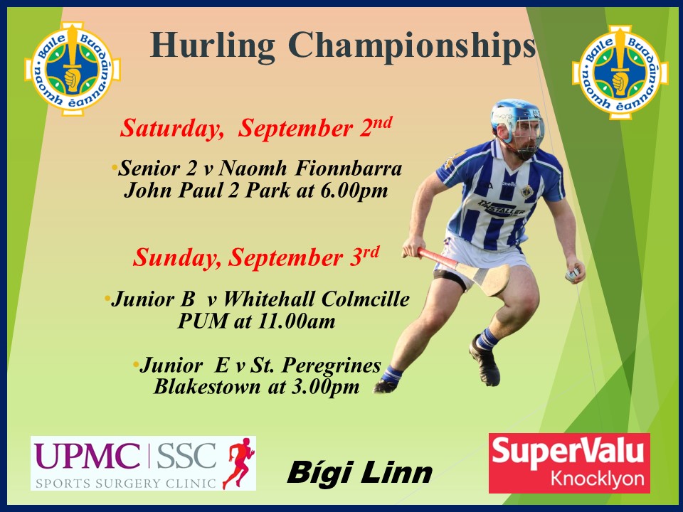 Weekend Hurling Championship Fixtures