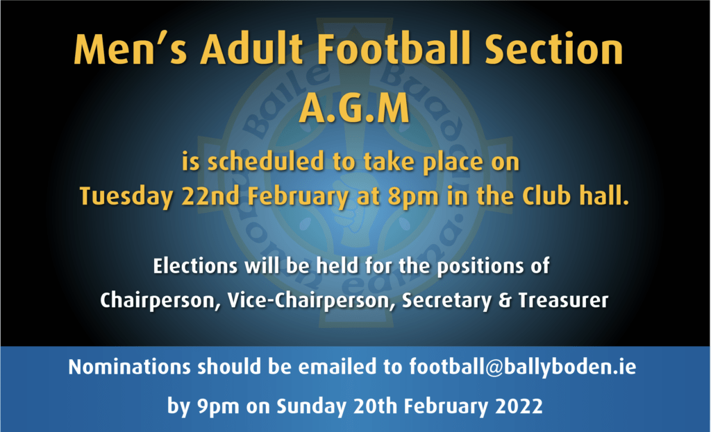 Men's Adult Football A.G.M Tuesday 22nd February