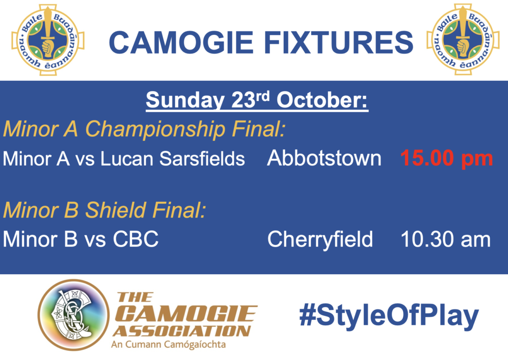 Minor Camogie Finals *Note Time Change for Minor A Final*