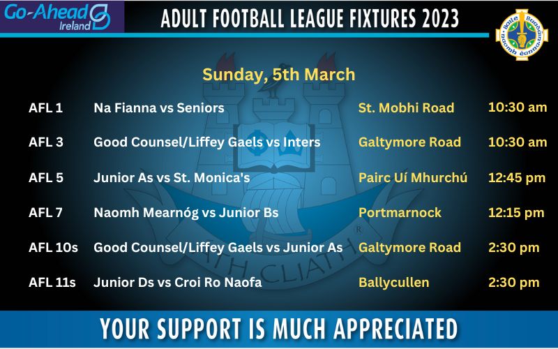 Football league fixtures - Sunday, 5th of March - Ballyboden