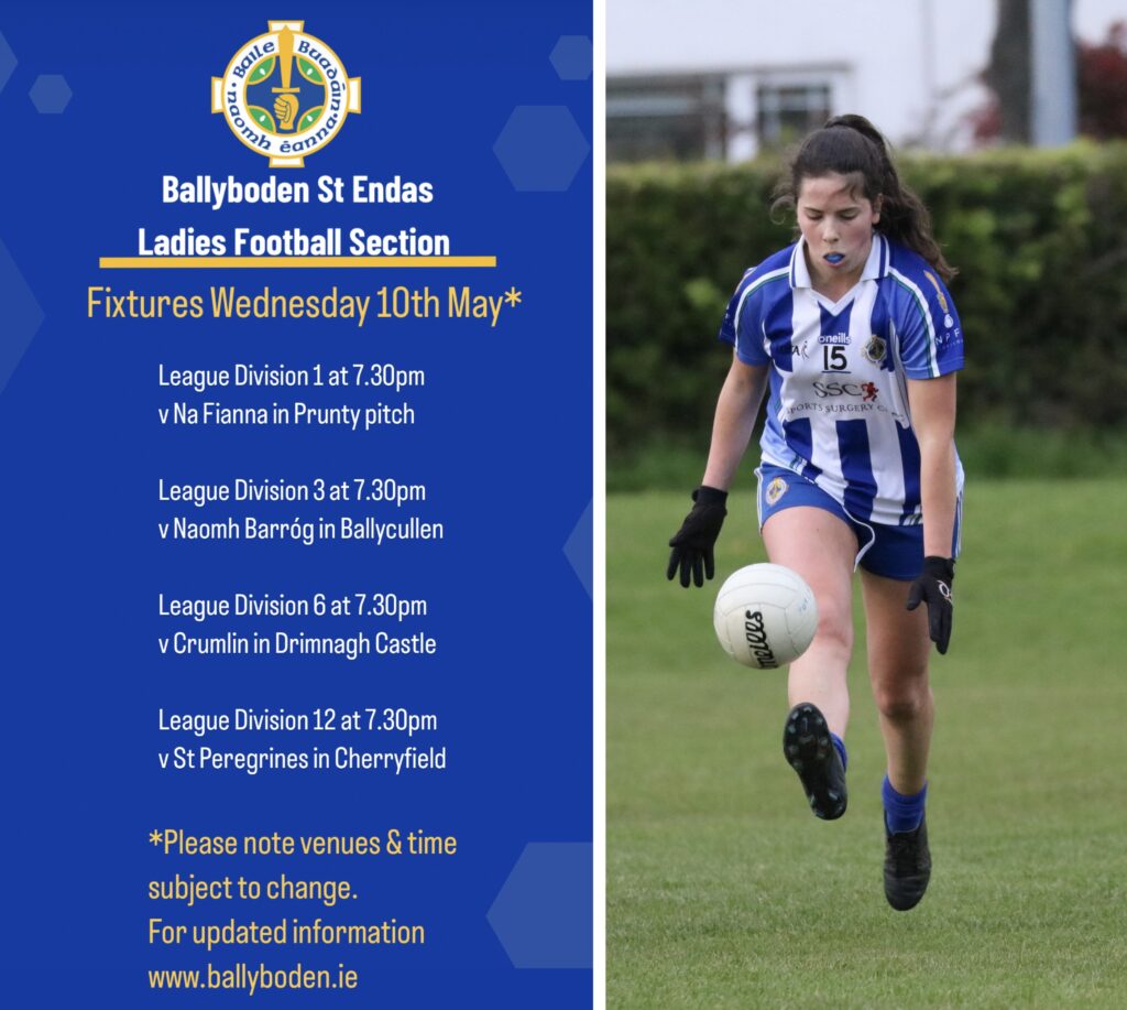 Adult Ladies Football Fixtures, Wednesday 10th May 2023