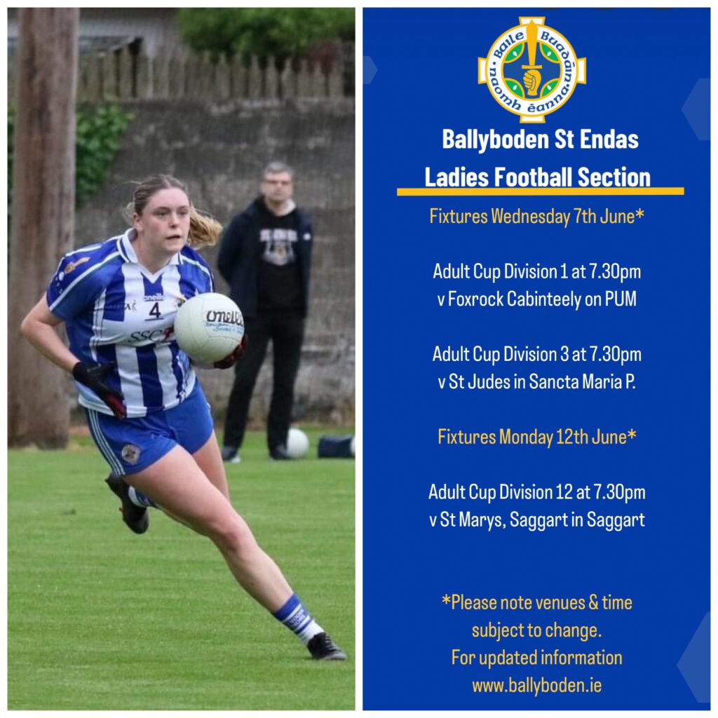 Adult Ladies Football Fixtures, Wednesday 7th June